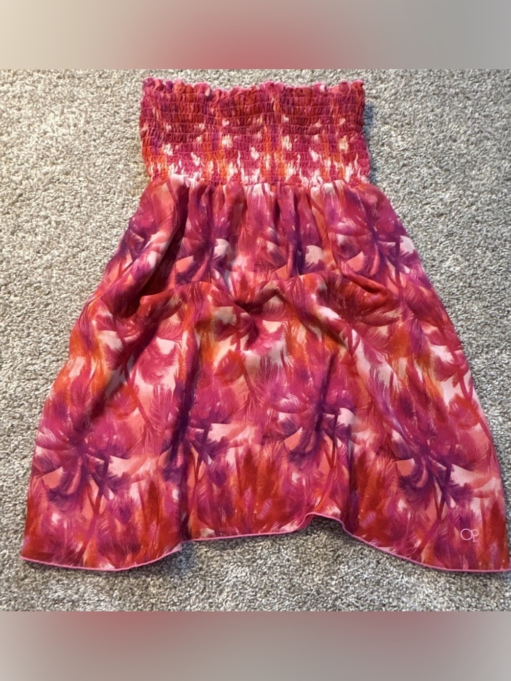 Vintage OP Strapless Abstract Mini Sundress Pink Purple Orange Size S